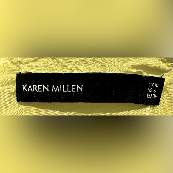 Karen Millen Sleeveless Chartreuse V-neck Sheath Dress Peplum Waist Detailing - Picture 4 of 9